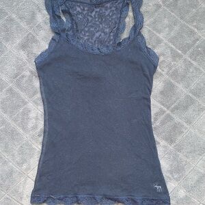 Vintage Abercrombie & Finch Navy Lace Trim Top